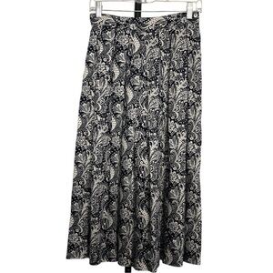 EUC Vintage Liz Claiborne Paisley Midi Skirt Navy White Rayon Wool Sz 6 Petite
